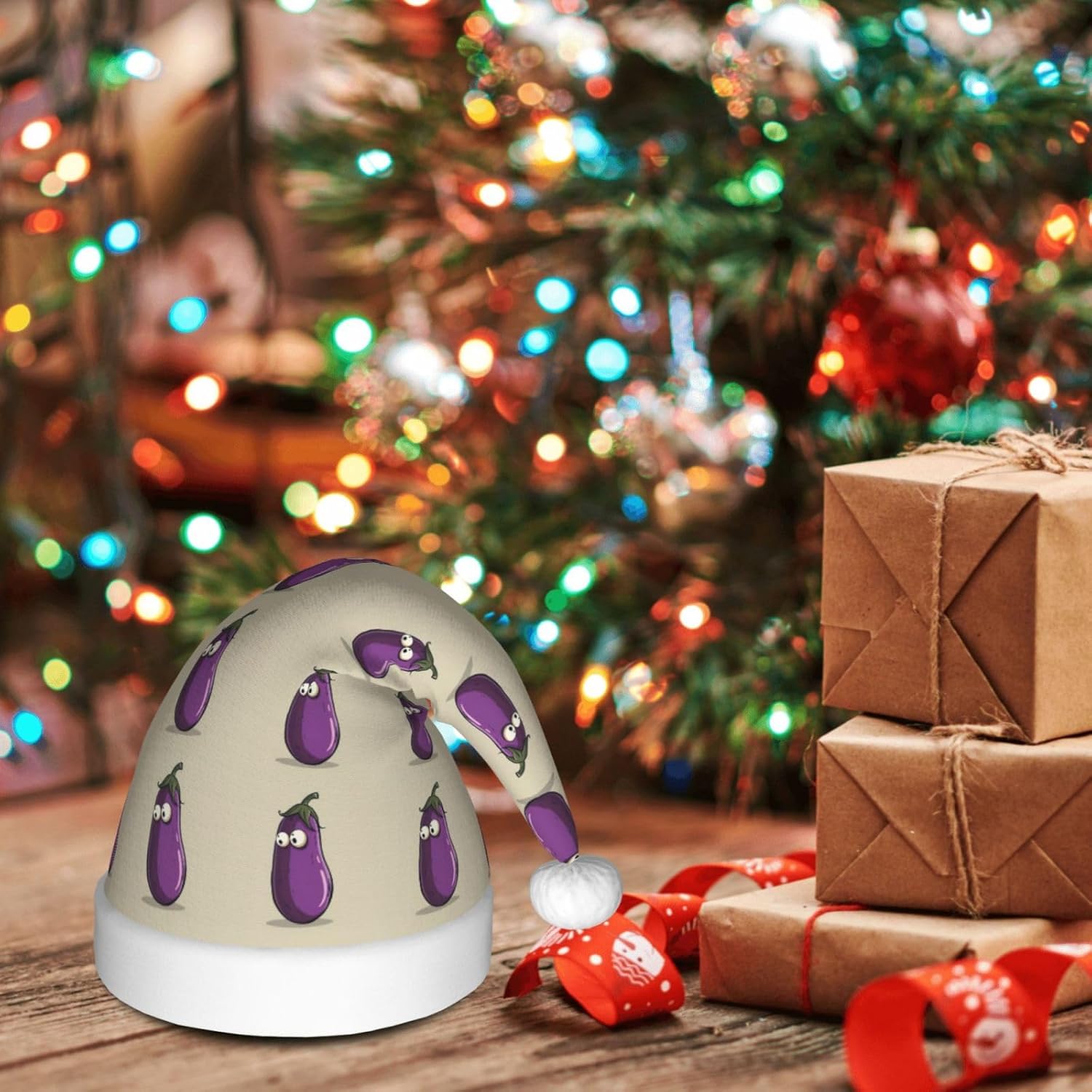 QinZheng Cartoon Eggplant Santa Hat Christmas Gift for Women