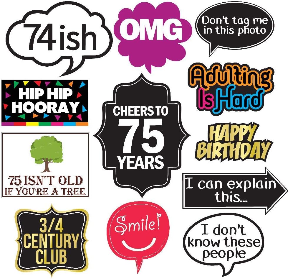 75th Birthday Photo Booth Props - 40 Pieces