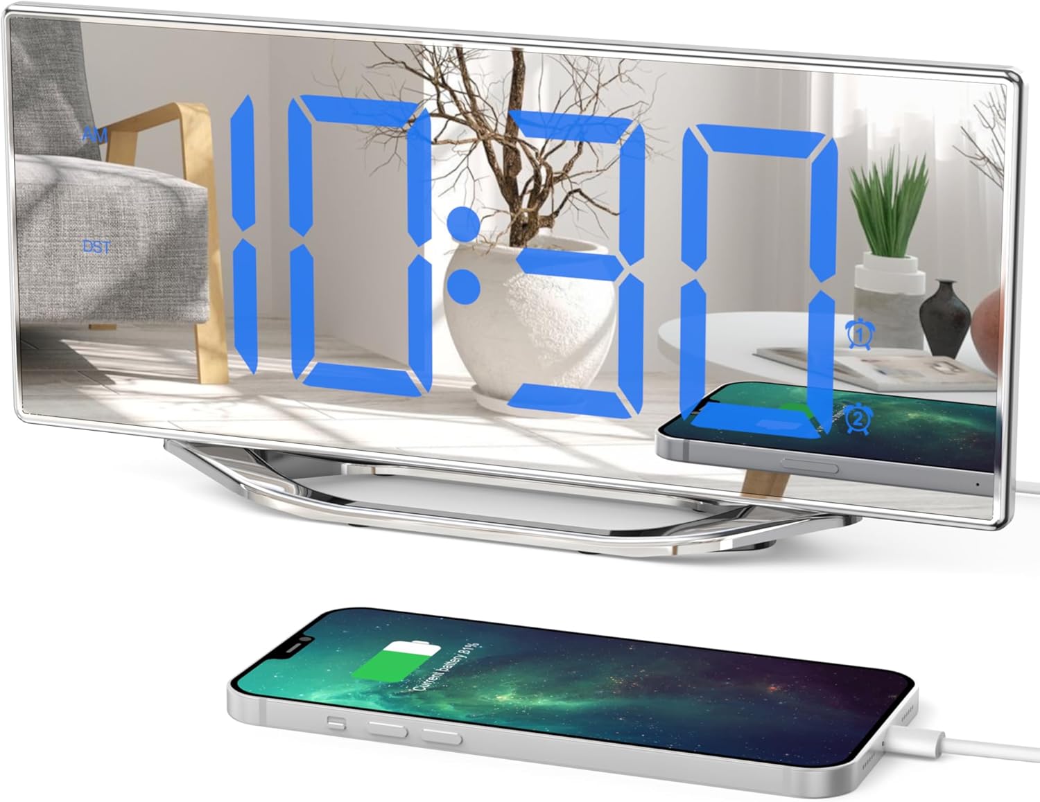 PPLEE 87 LED Mirror Alarm Clock with Dual Alarms