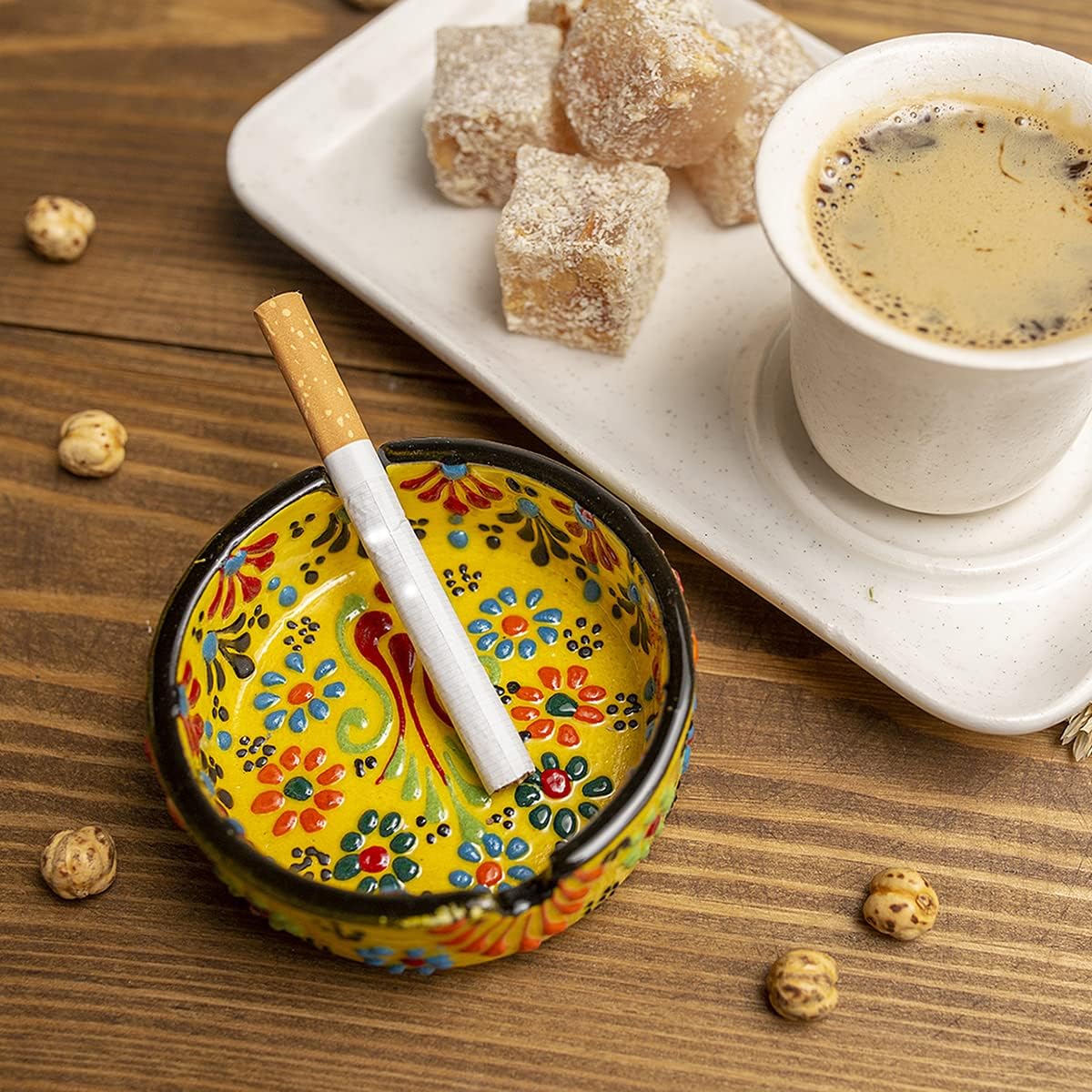 Hand-Painted Ceramic Ashtray Set 4 Pcs