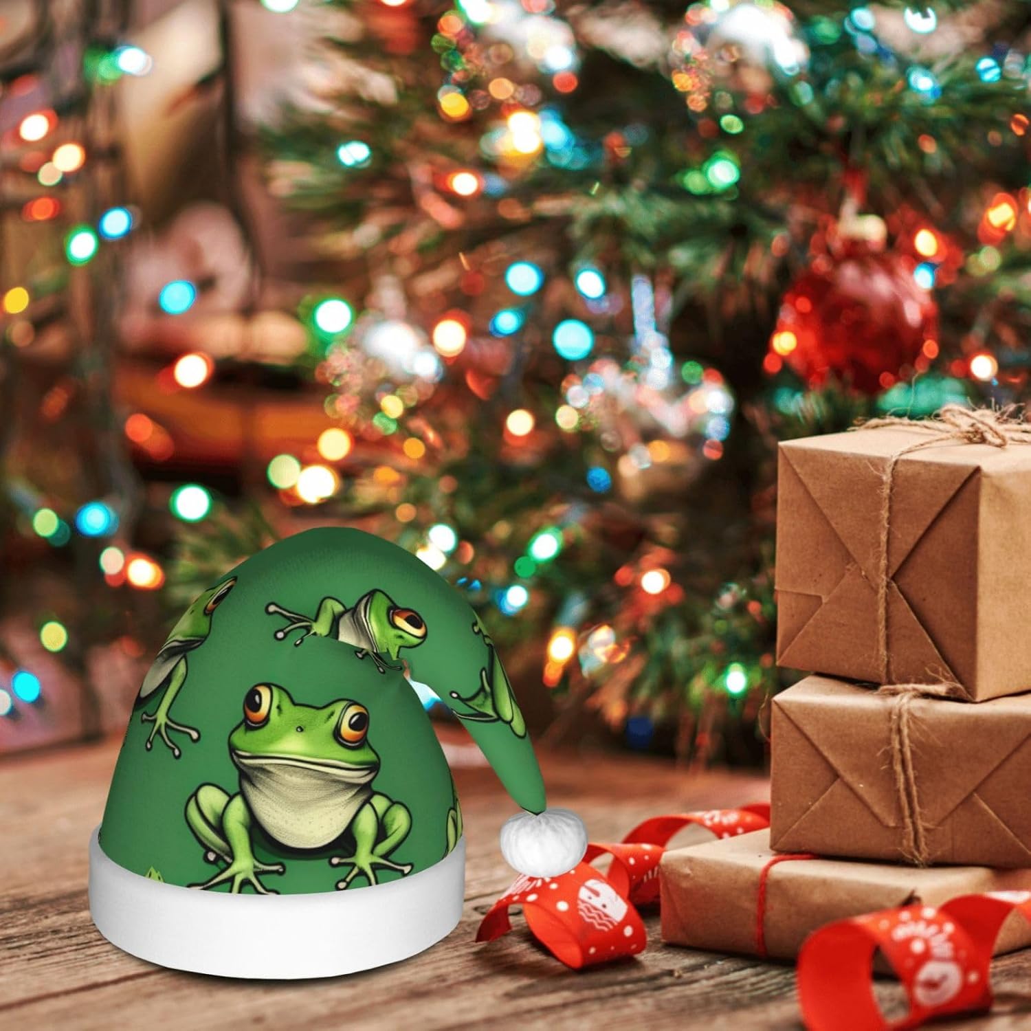 Funny Green Frogs Santa Hat Personalized Christmas Headwear for Women
