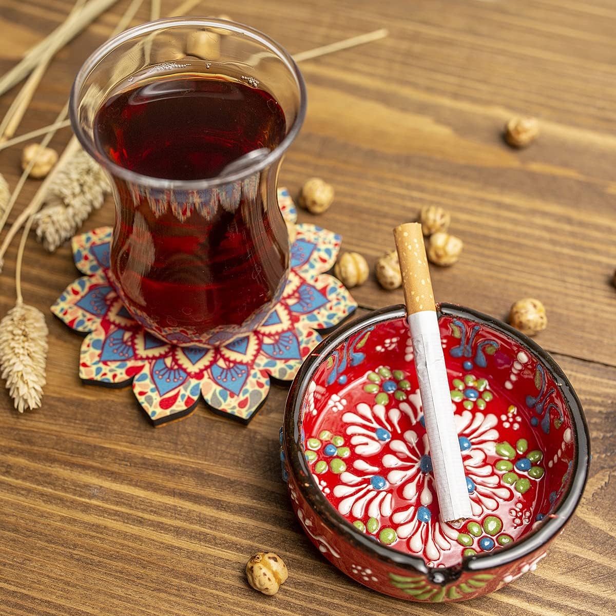 Hand-Painted Ceramic Ashtray Set 4 Pcs