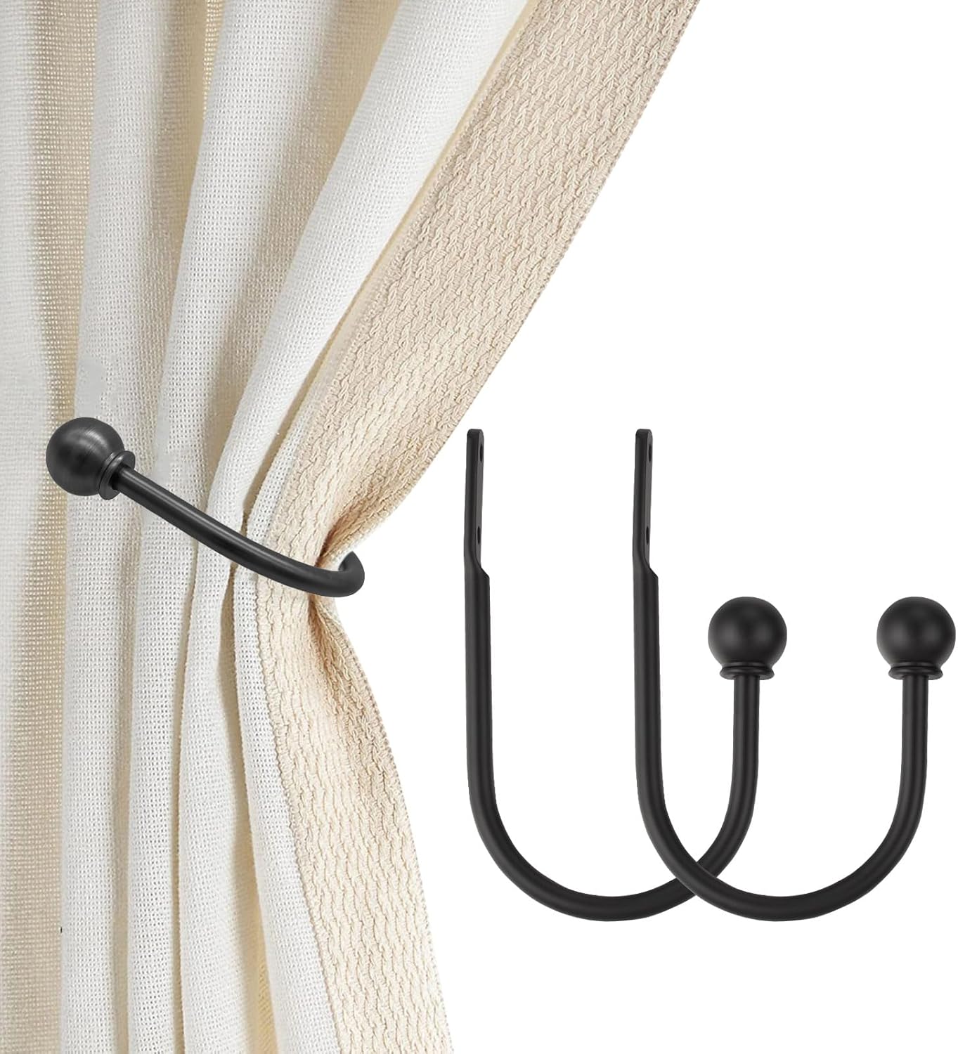 ARNORX Curtain Holdbacks with French Ball Ends 2PCS Matte Black