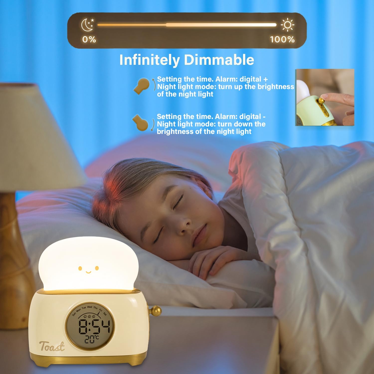Cute Toast Night Light Alarm Clock for Kids