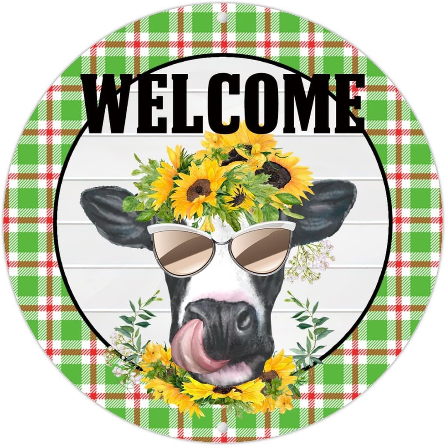 Retro Farmhouse Metal Tin Sign with Sunflowers and Cow