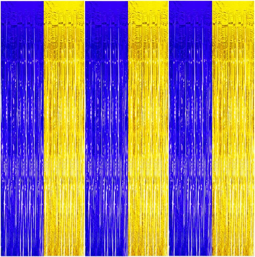 Blue Gold Party Decorations Foil Curtain 3 Pack