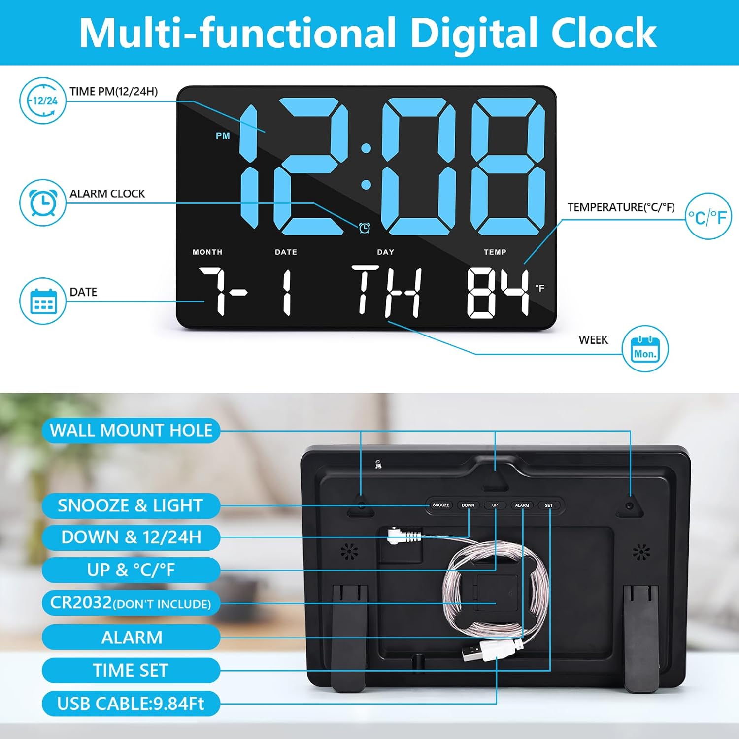 Amgico Digital Alarm Clock with Temperature and Auto Dimming