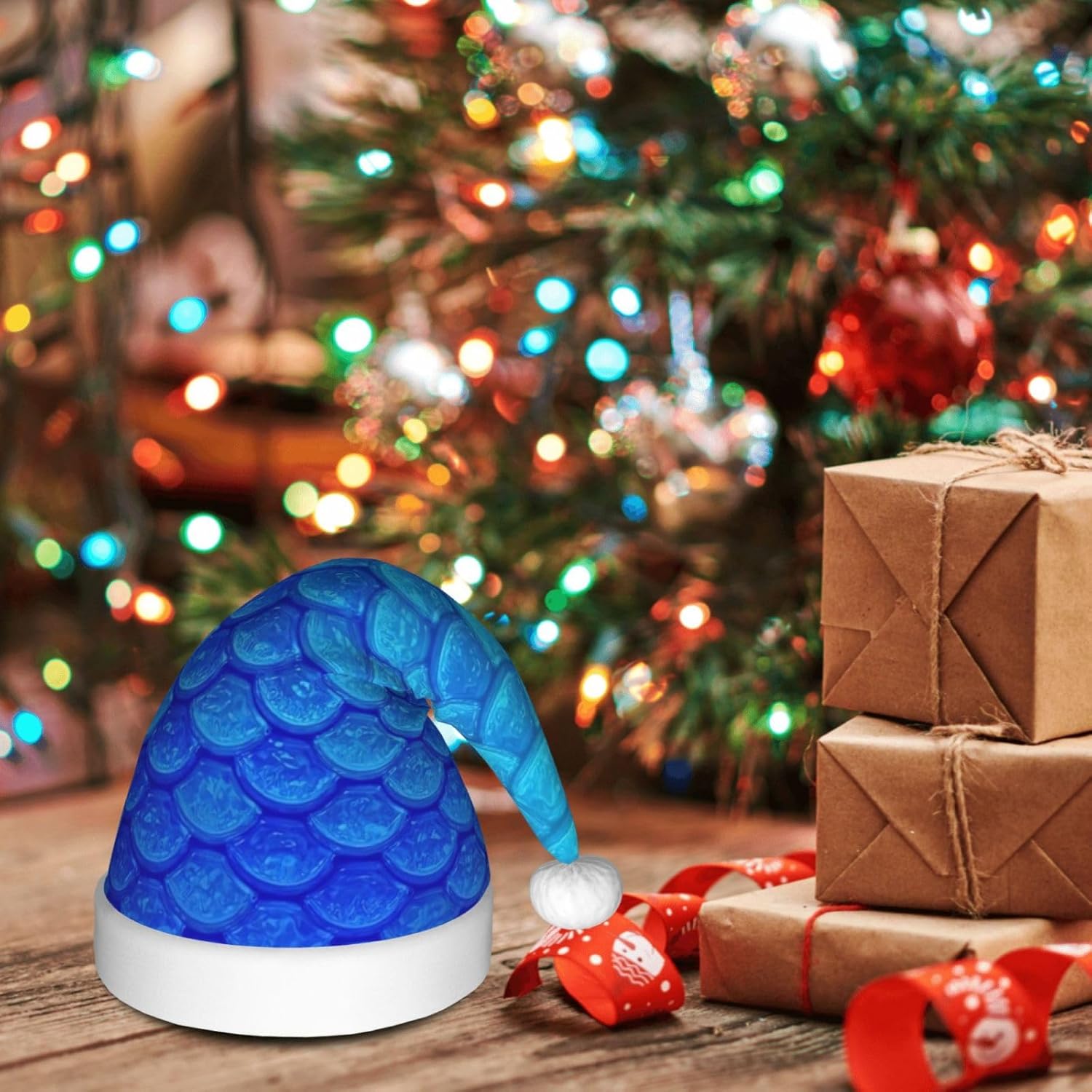 QINZHENG Ocean Sea Blue Mermaid Fish Santa Hat