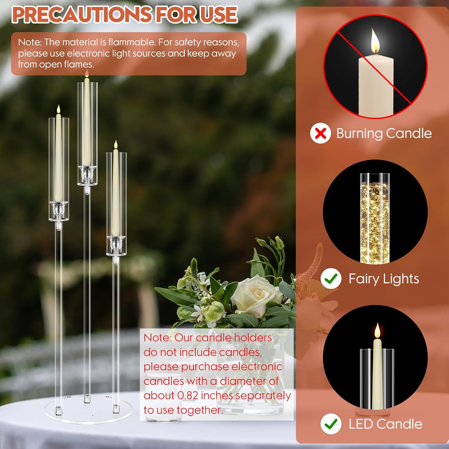 6 Set 3 Arm Clear Candelabra Candle Holder