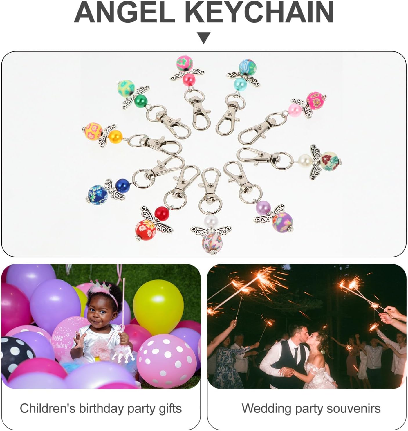 Guardian Angel Keychain Set 10pcs Beaded Keyrings for Gifts