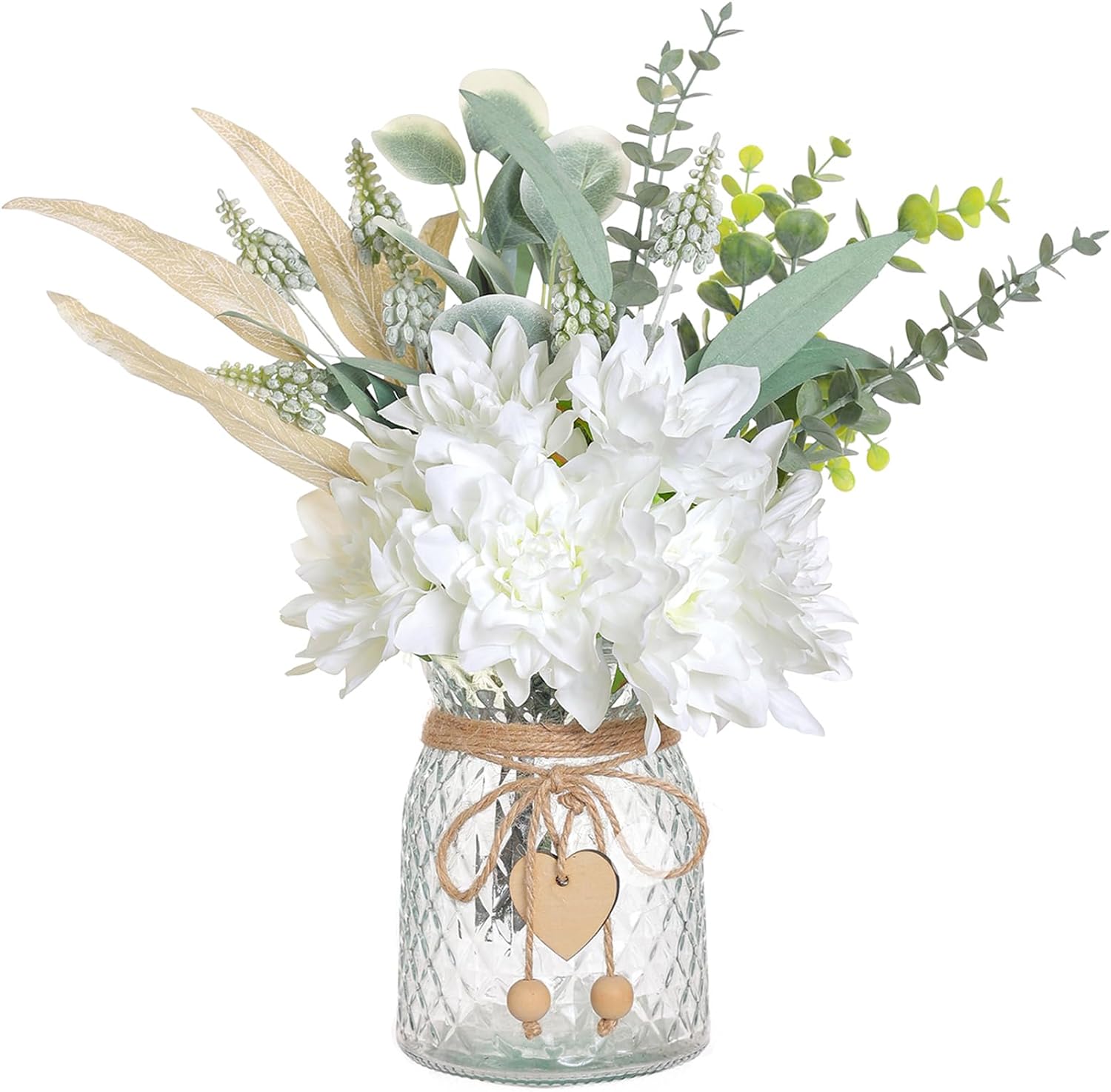 White Artificial Flowers with Vase Rustic Farmhouse Decor