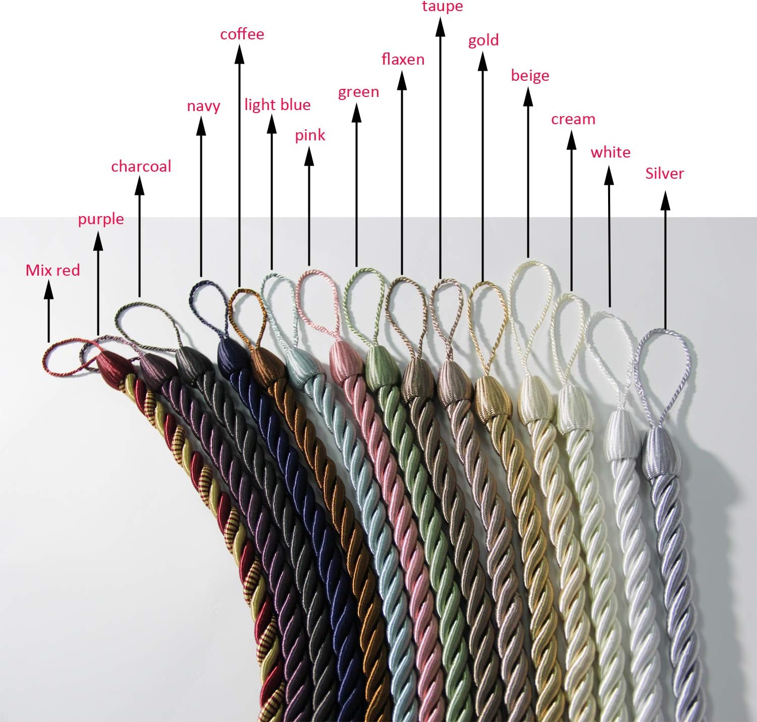 BEL AVENIR Curtain Ropes Tiebacks 2 Pack Charcoal