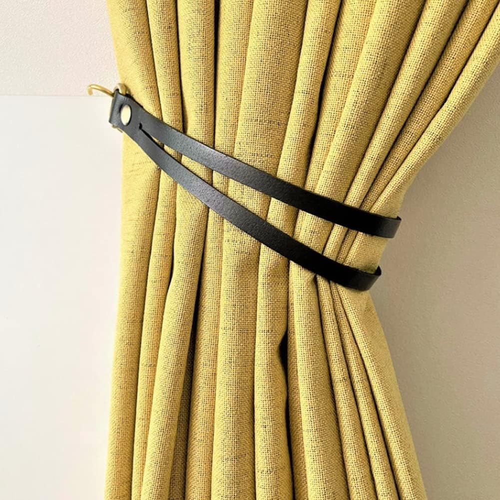 Classic Leather Curtain Tiebacks 4Pcs Black
