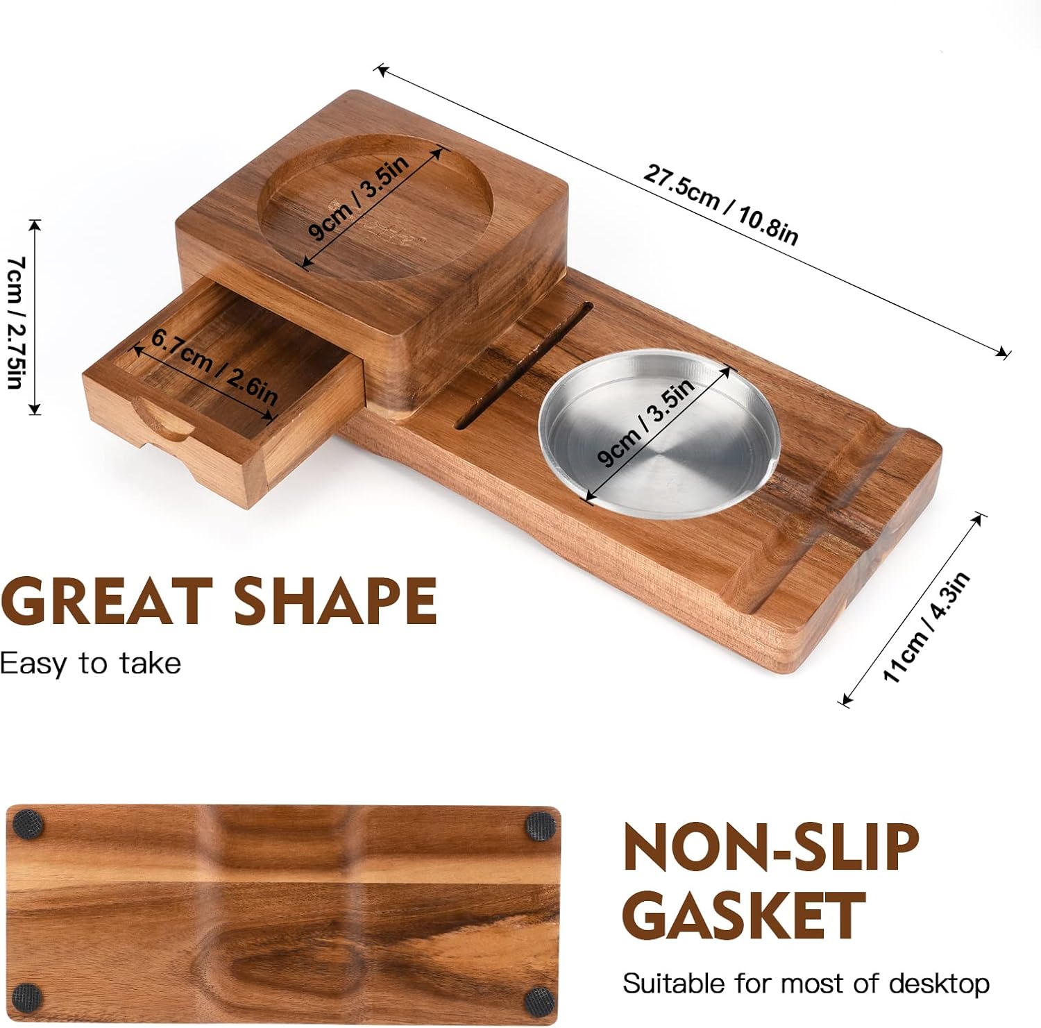 Scotte Wood Whiskey Tray with Cigar Cutter and Ashtray Drawer