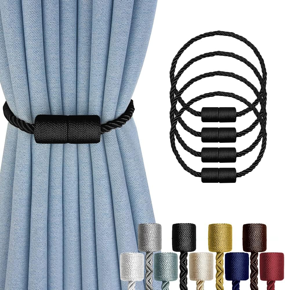 4 Pack Magnetic Curtain Tiebacks Modern Decorative Holdbacks - Black