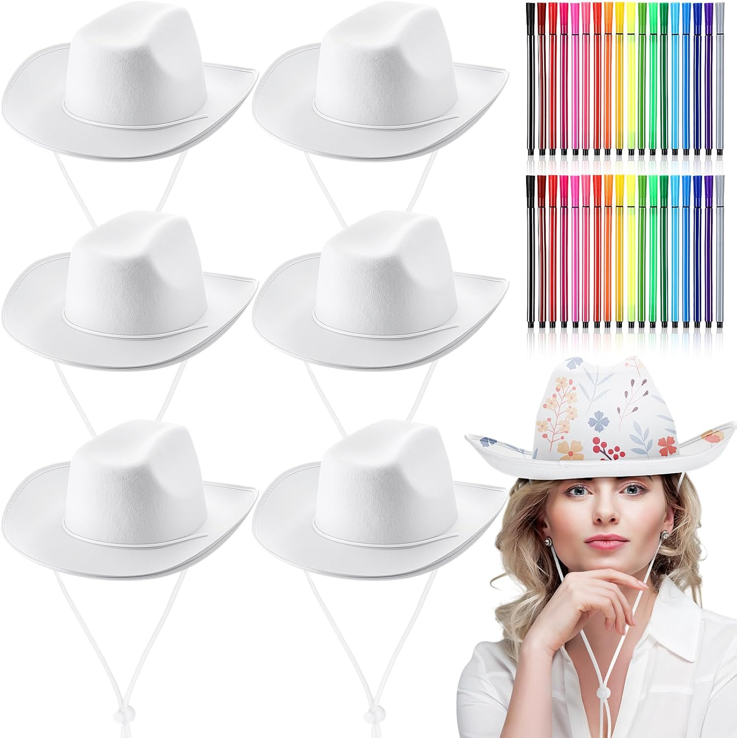 DIY White Cowboy Hats with Markers for Costume Parties