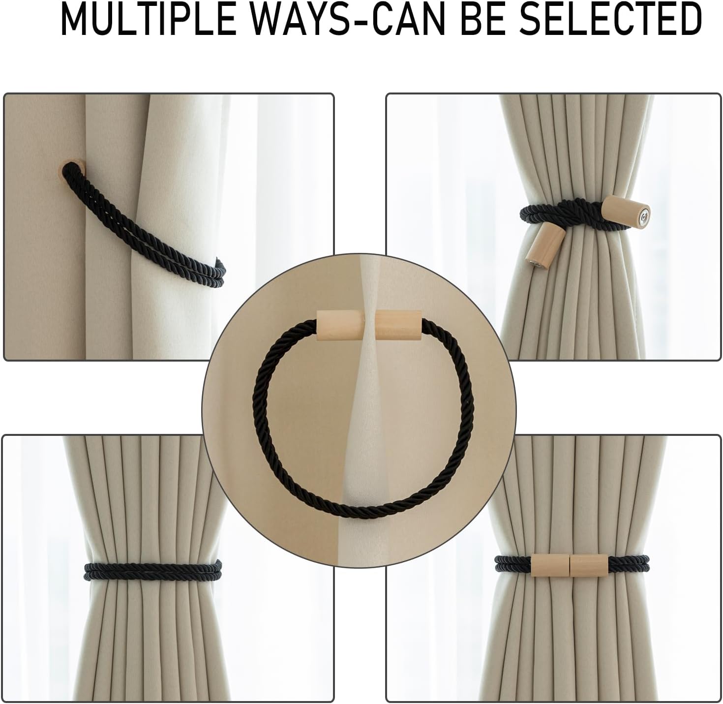 Contoeey Magnetic Boho Curtain Holders 2 Pack Black