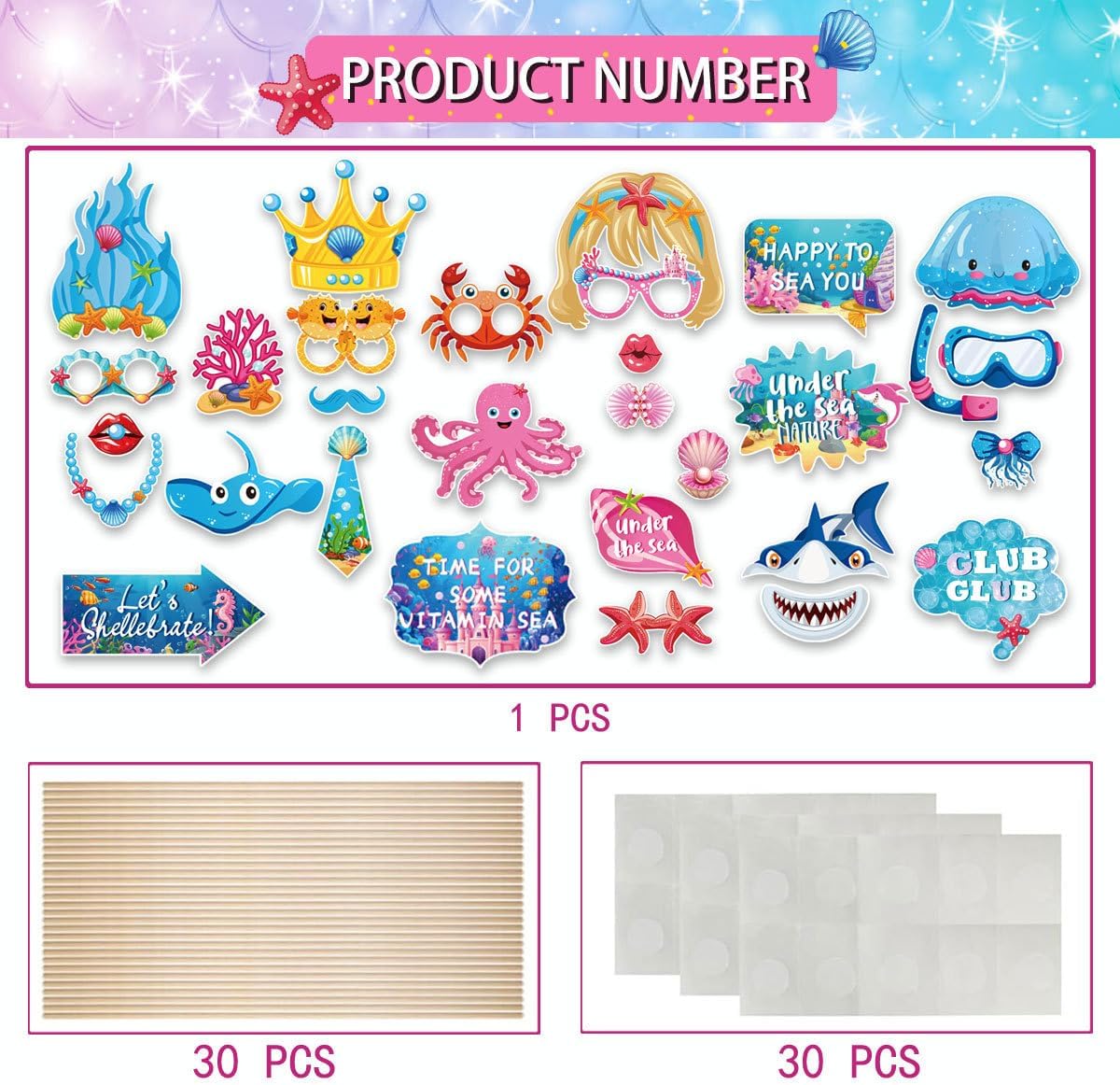 30 Pcs Under The Sea Photo Booth Props