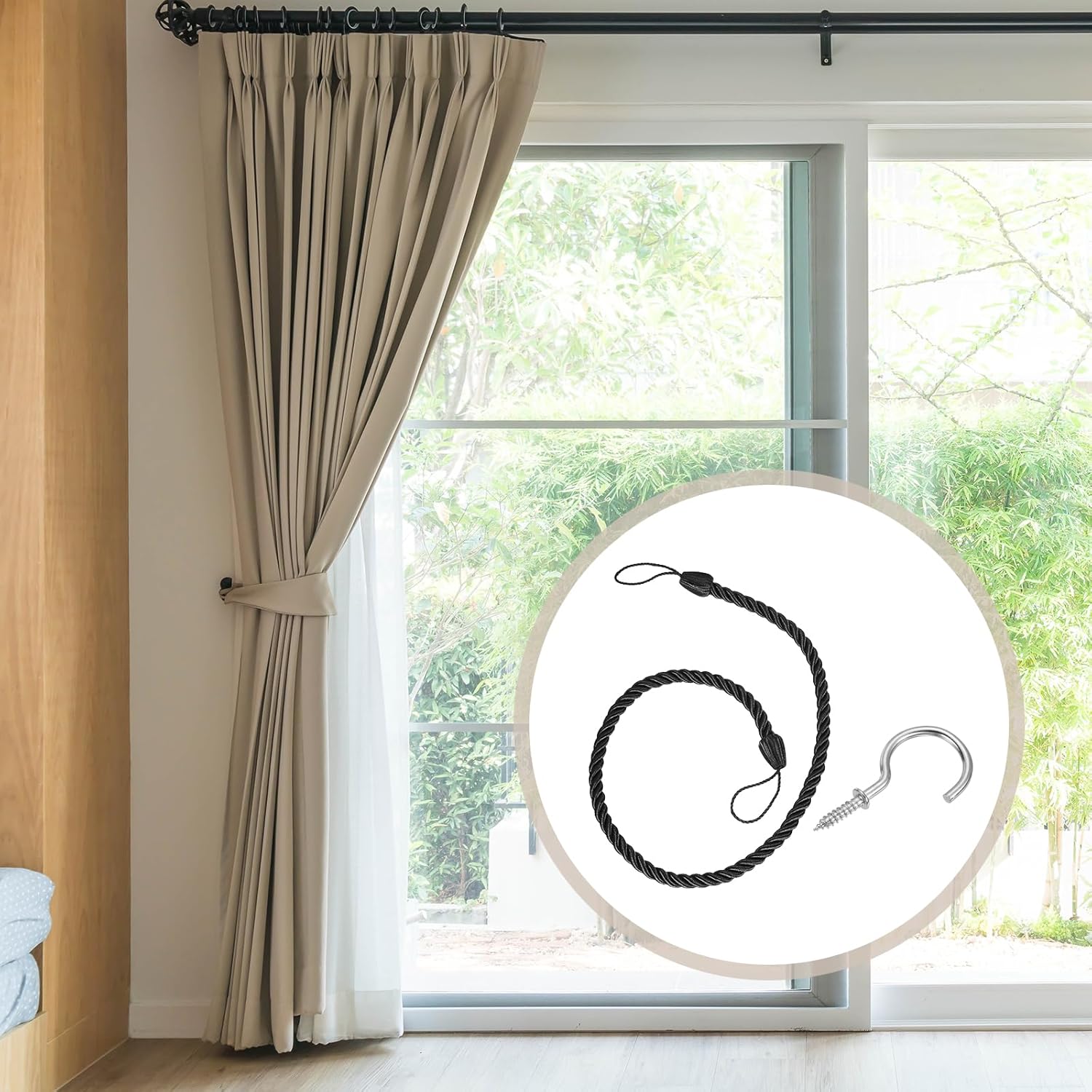 Uxcell 4 Pack Curtain Tiebacks with Metal Hooks Black