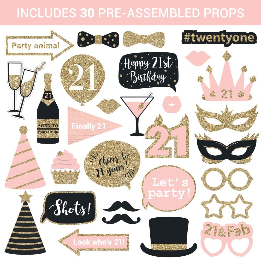 Perfect Occasion 21st Birthday Photo Booth Props Set of 30