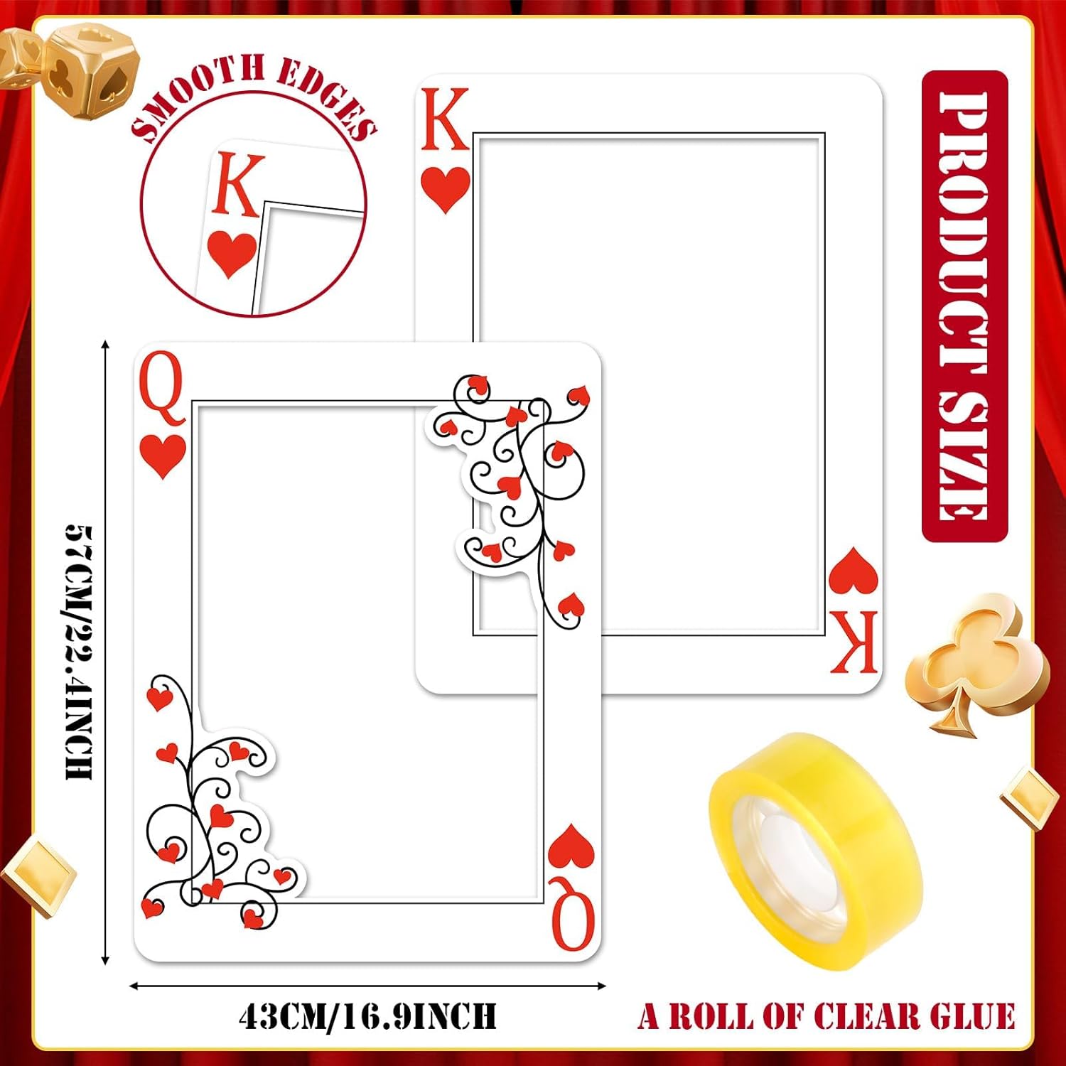 Casino Night Photo Booth Props Queen and King of Hearts