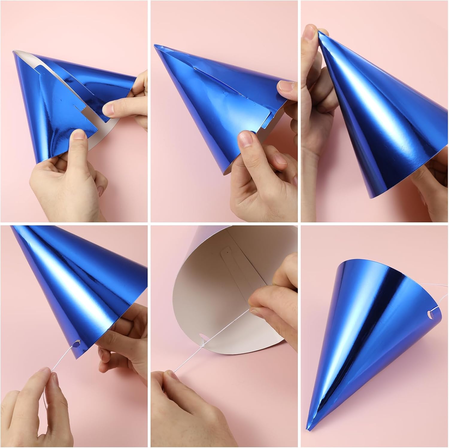 15pcs Metallic Foil Cone Hats for Adults