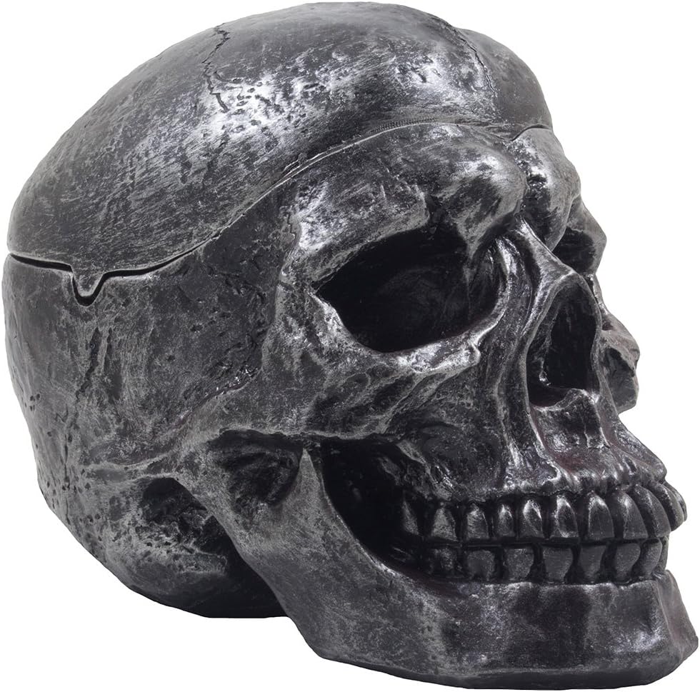 Spooky Human Skull Ashtray with Cover
