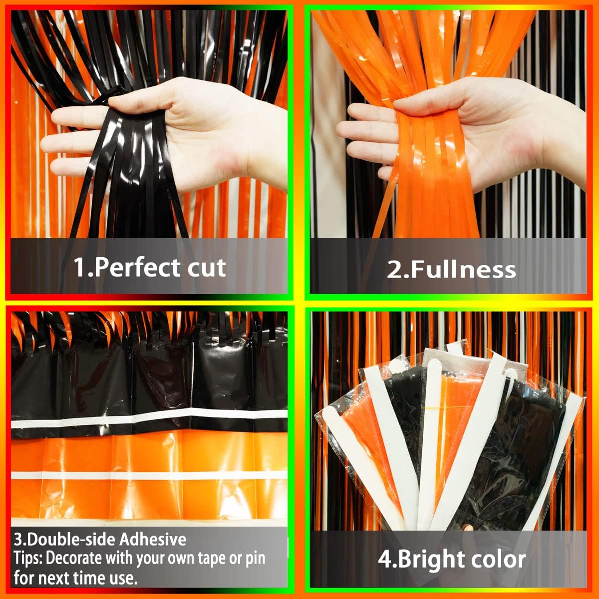 Black Orange Party Tinsel Foil Fringe Curtains