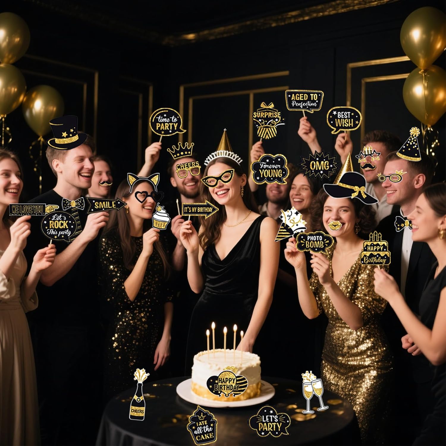 JOJO FLY 36 Pcs Birthday Photo Booth Props Kit