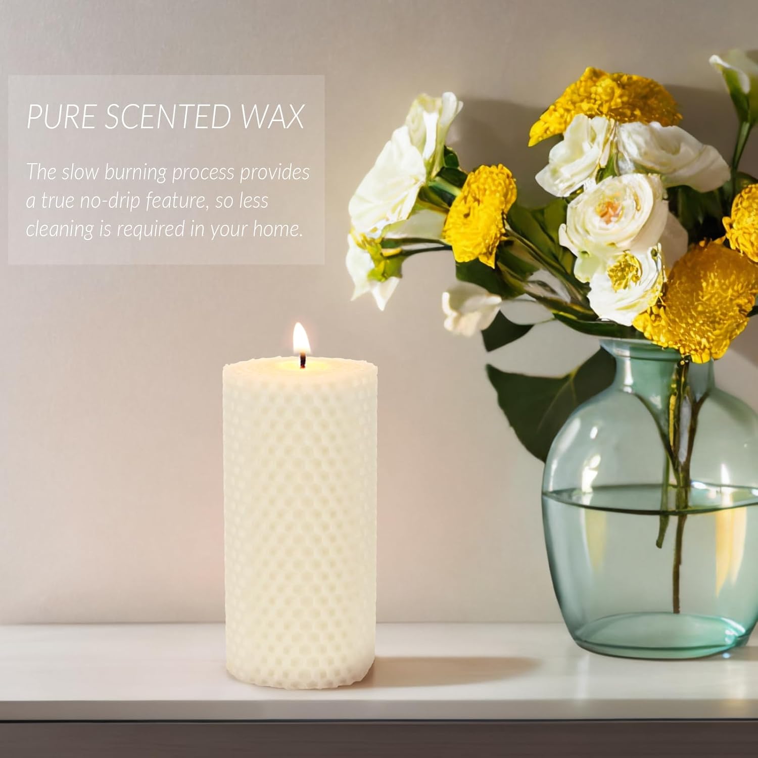 2x4 Inch Natural Beeswax Pillar Candles - 2 Pack 36 Hour Burn Time