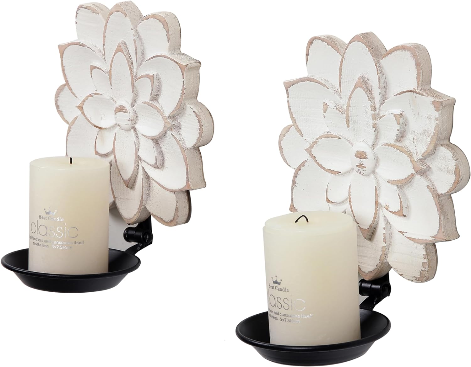 Farmhouse Candle Sconces Set of Two with Distressed Finish
