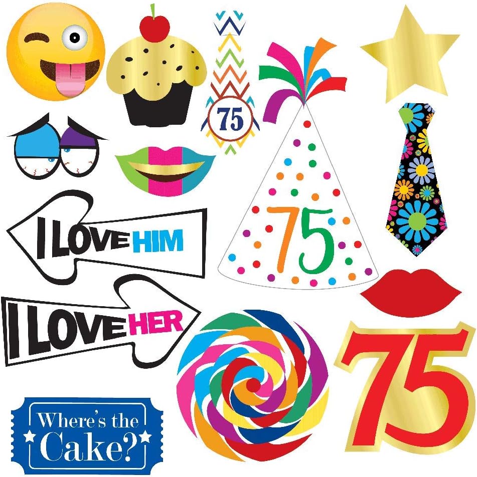 75th Birthday Photo Booth Props - 40 Pieces