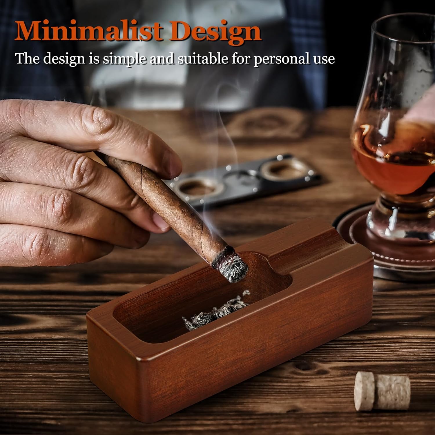 Usewire Wooden Cigar Ashtray with Holder