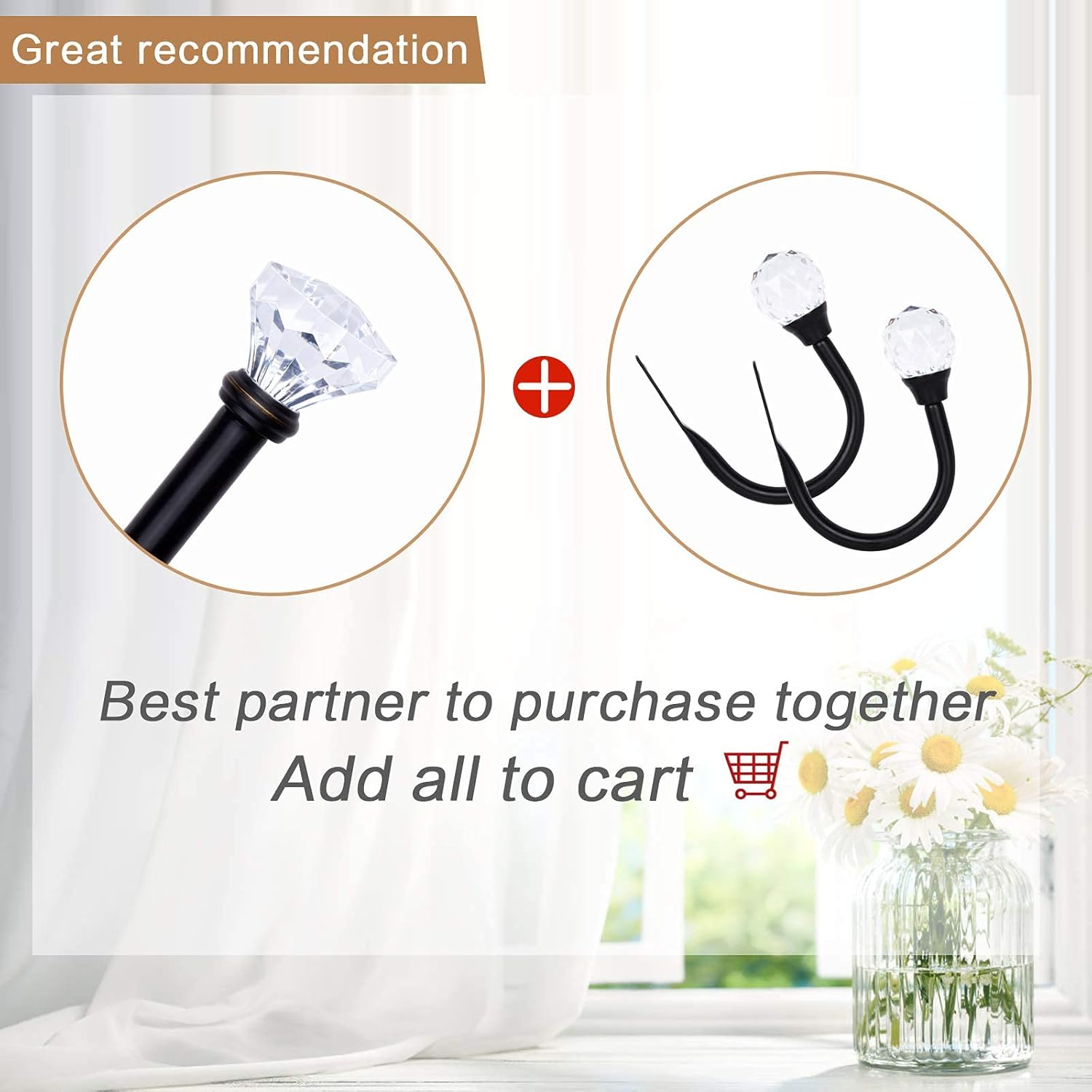 KAMANINA Black Acrylic Diamond Curtain Holdbacks 2 Pack