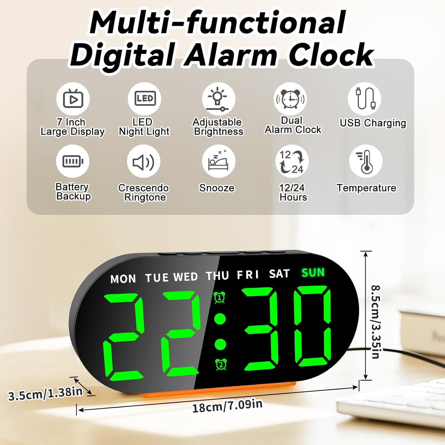 DTKID Digital Alarm Clock with Dual Alarms and Snooze