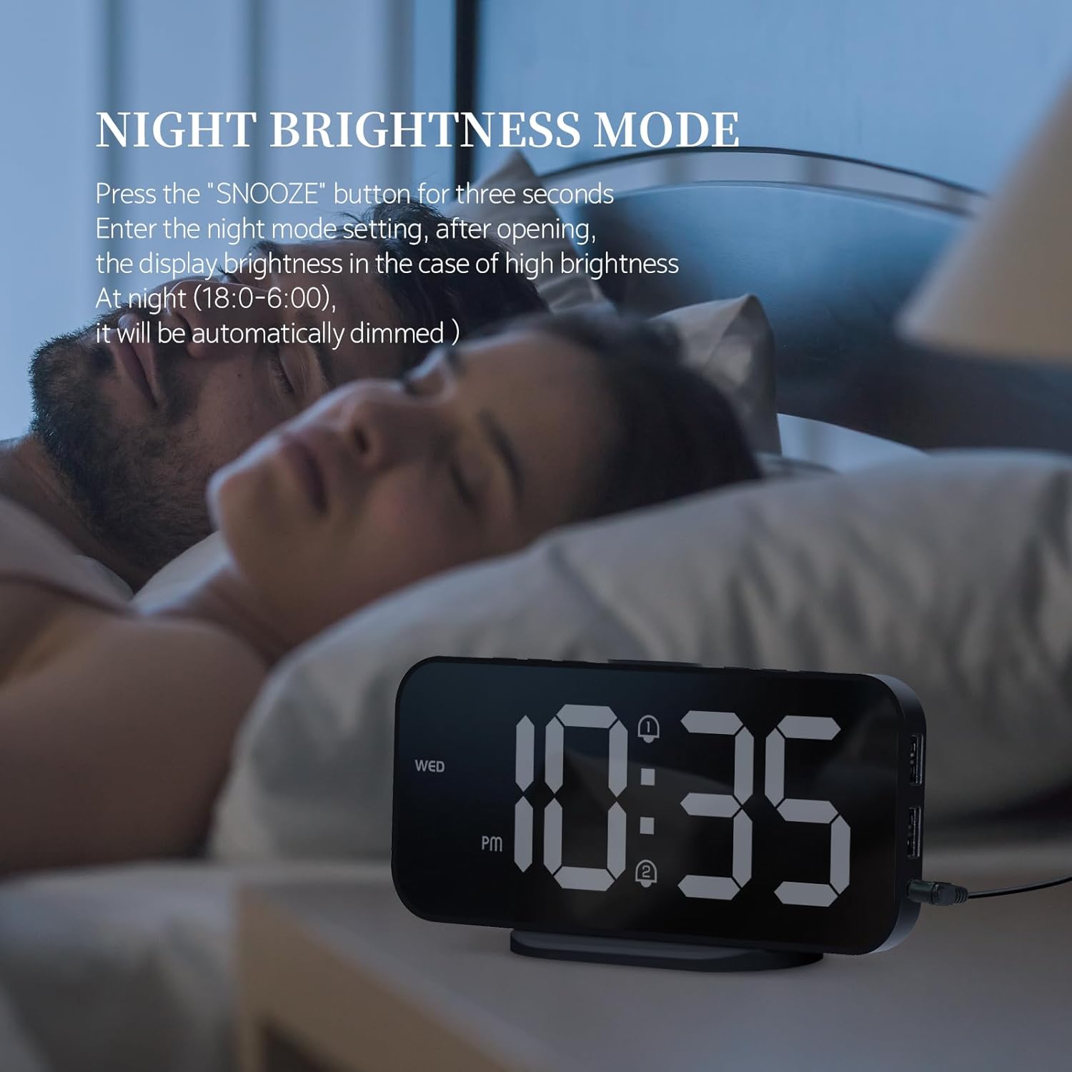 SMOUPING Digital Alarm Clock with USB Ports and Mirror Display