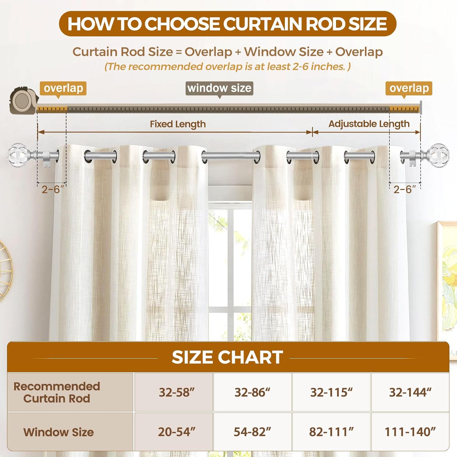 Kamanina 1 Inch Telescoping Curtain Rods with Crystal Ends