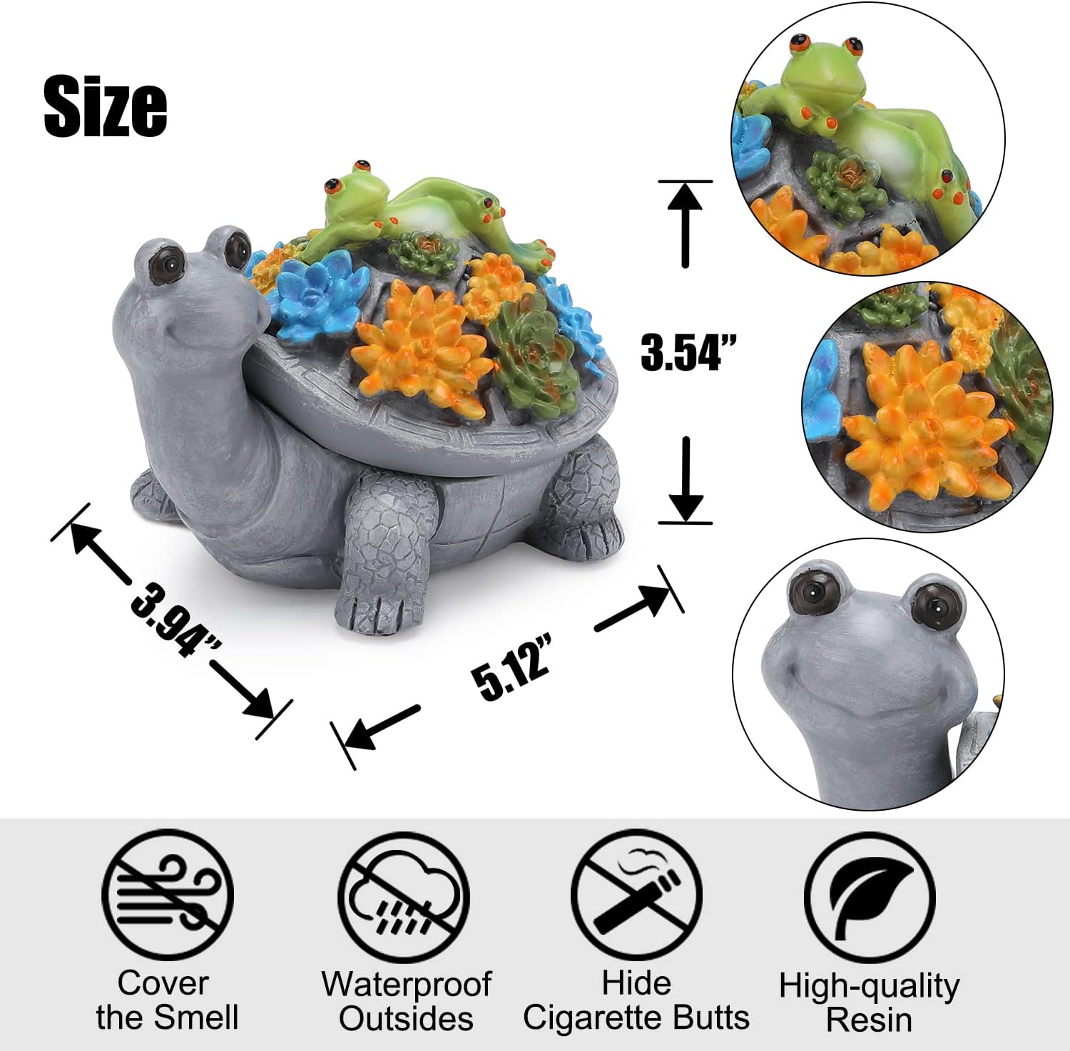 Turtle Lazy Frog Ashtray with Lid Set