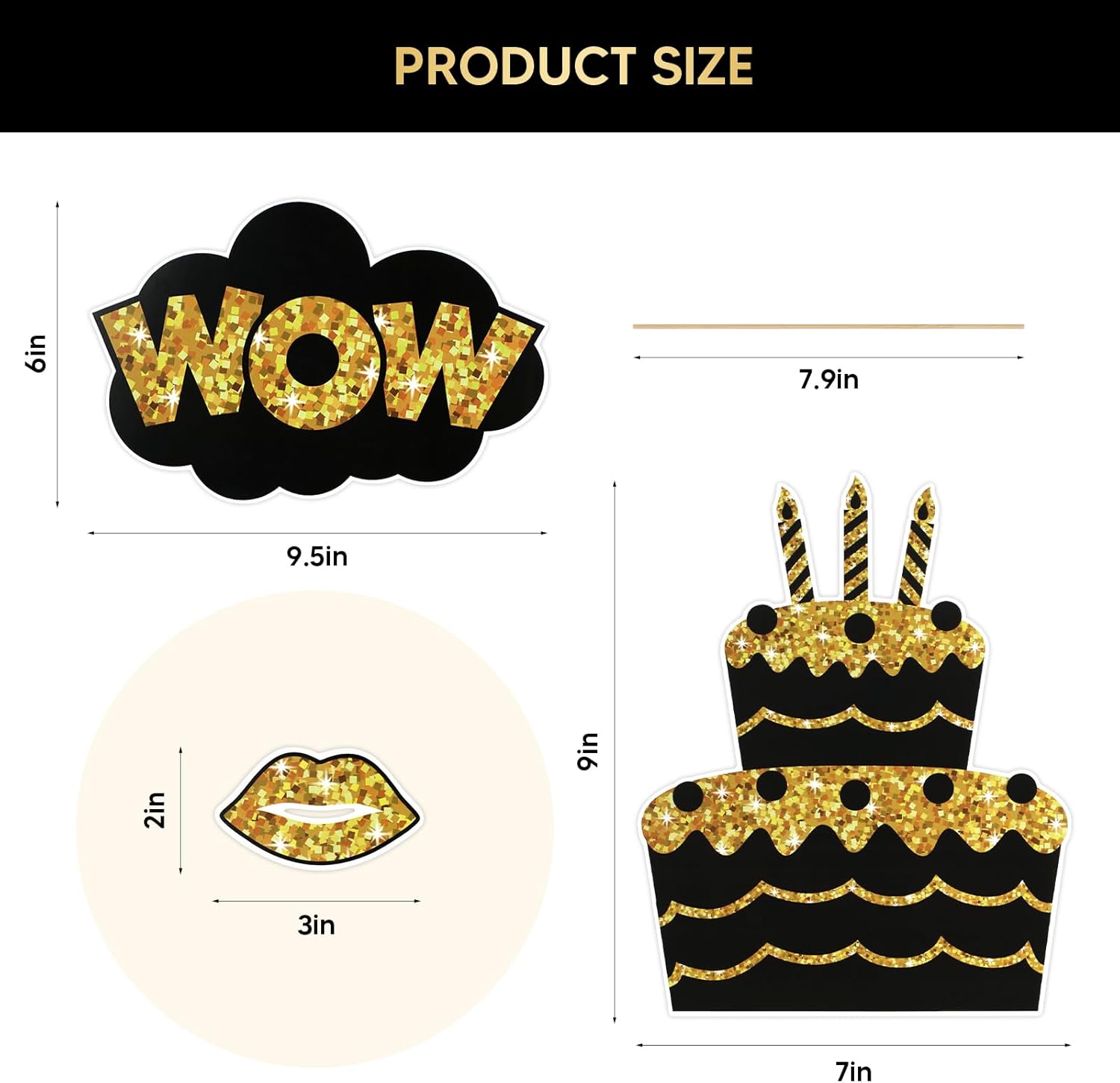 36PCS Black and Gold Photo Booth Props