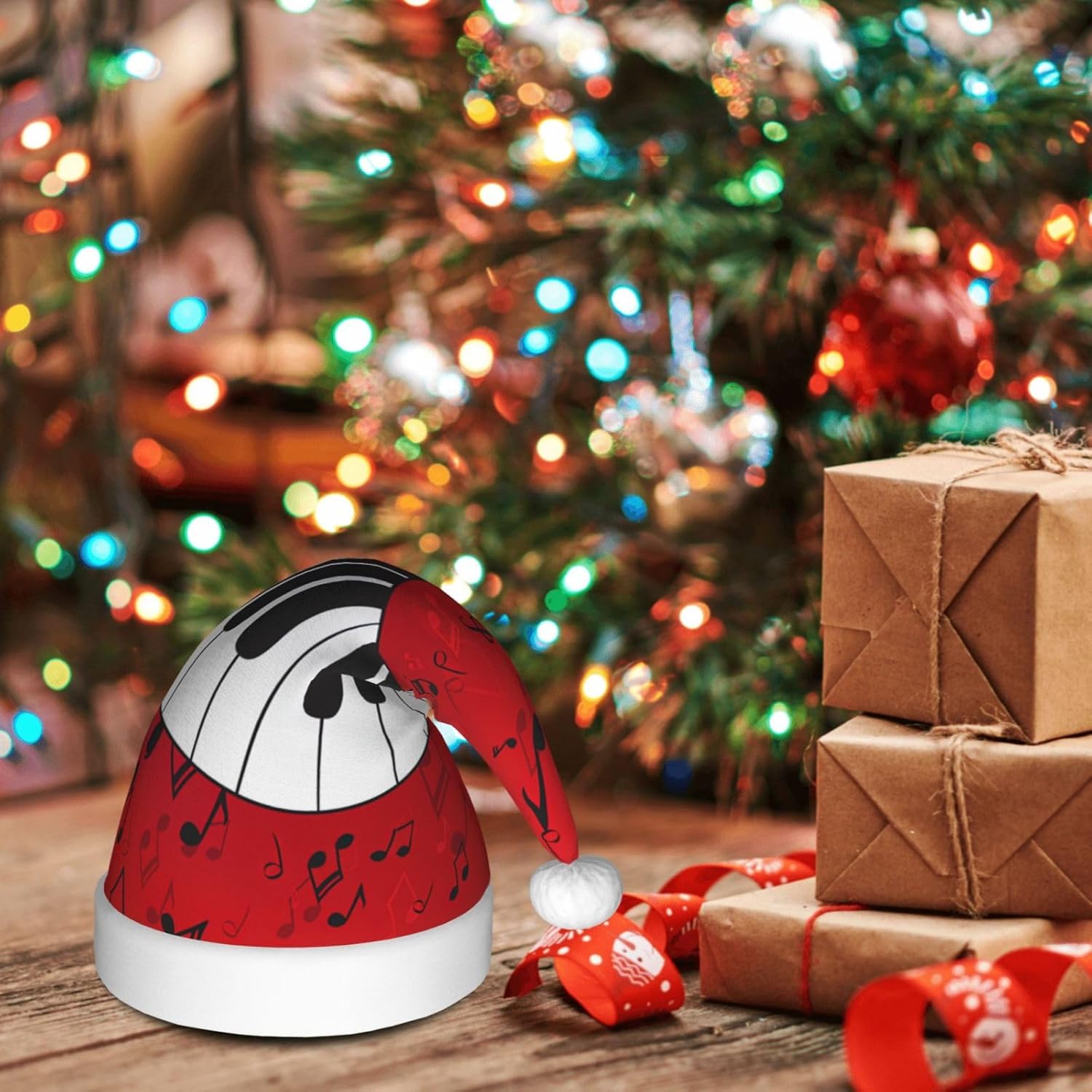 QINZHENG Music Note Santa Hat Velvet Plush Christmas Gift