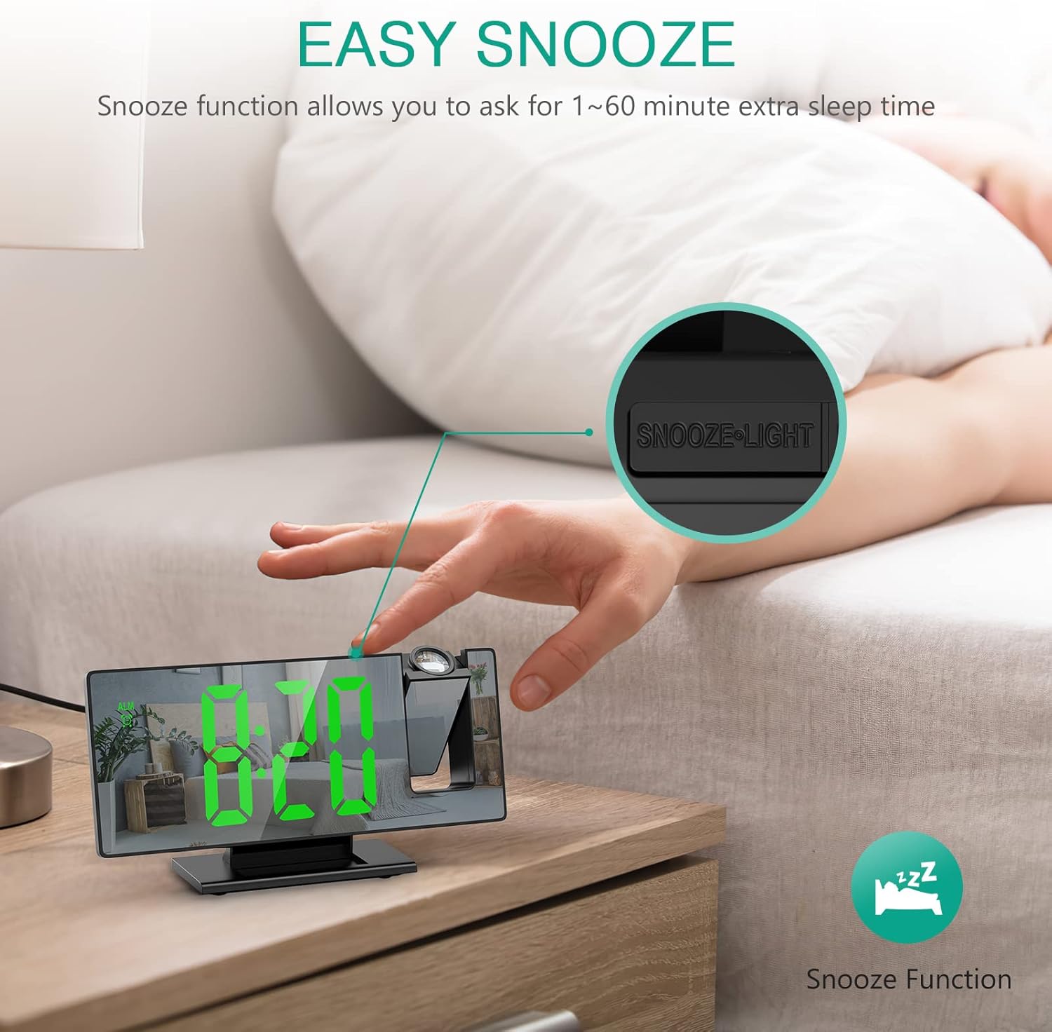 ORIA Projection Alarm Clock with Temperature and Brightness Control