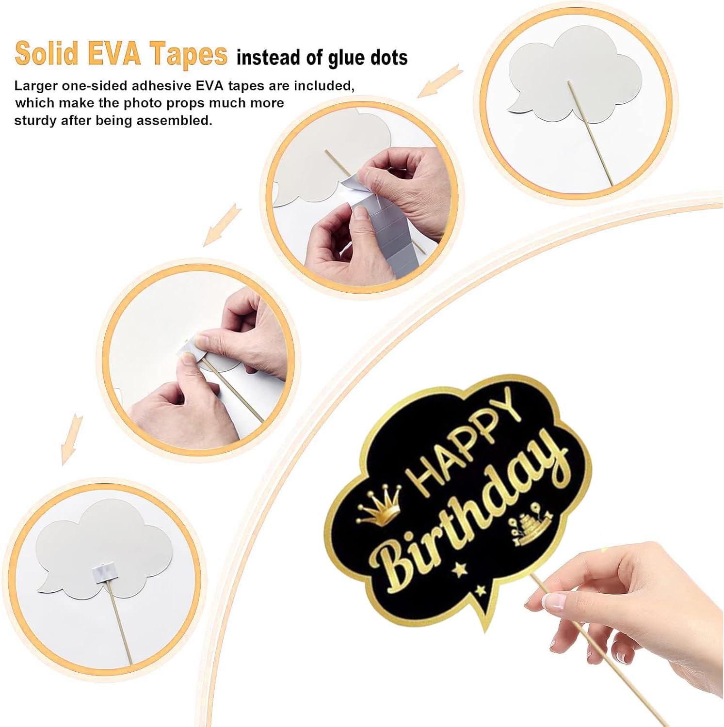 34pcs Gold and Black Birthday Photo Booth Props Kit