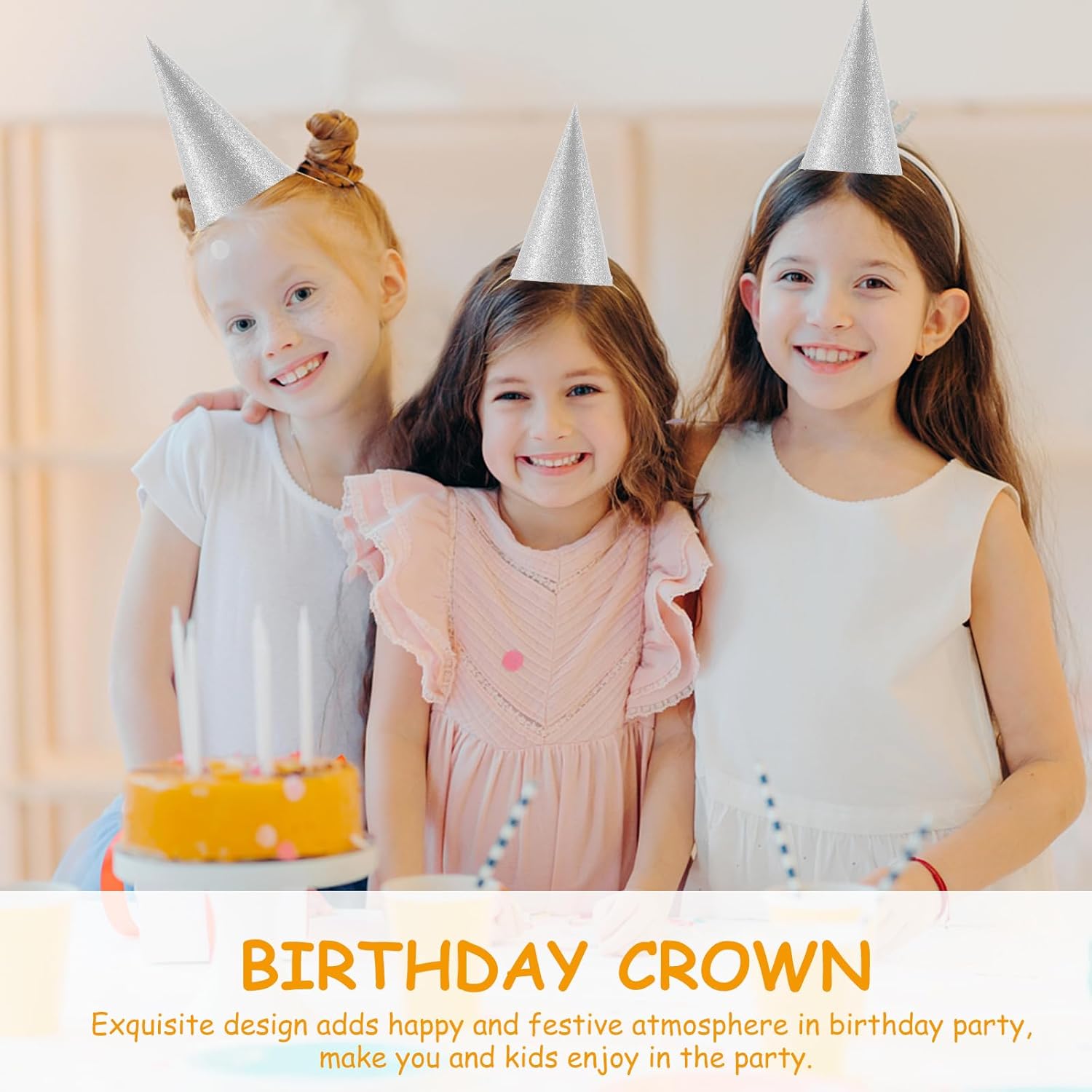 Birthday Cone Hats 12pcs Silver Party Headwear