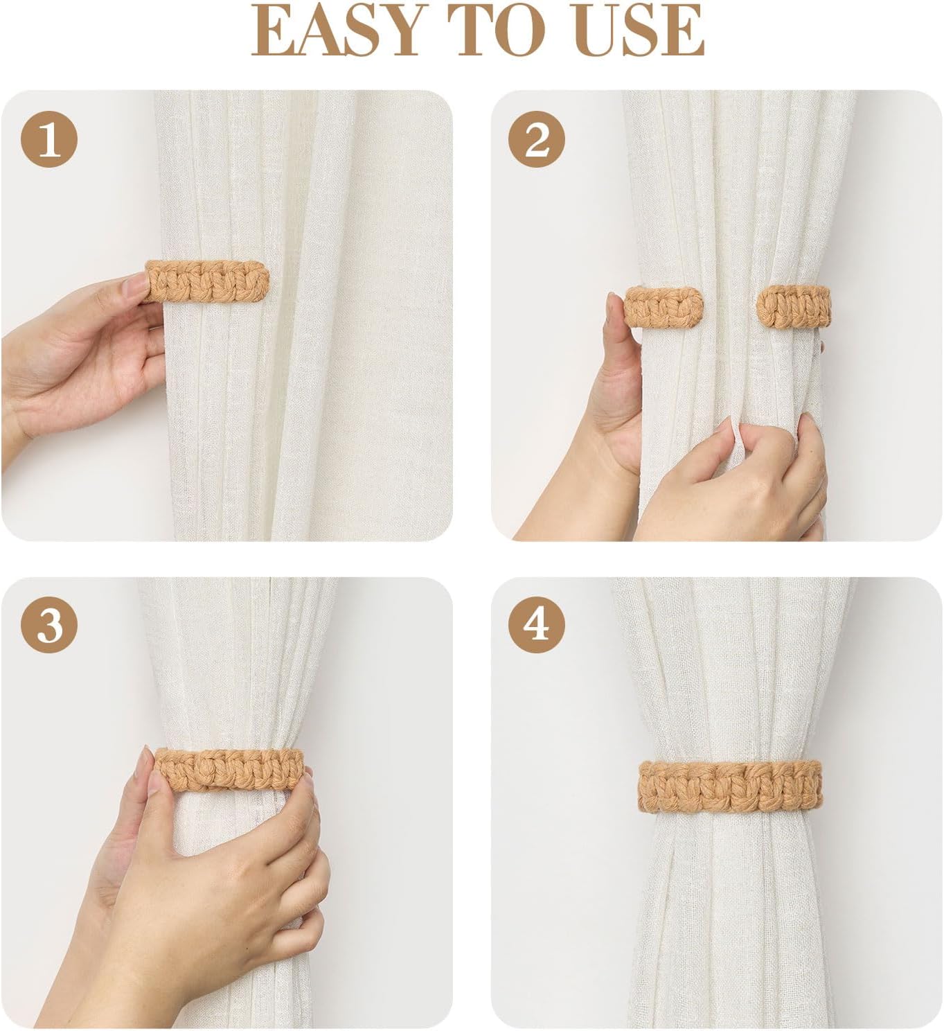NICEEC 4 Pack Natural Cotton Rope Curtain Tiebacks