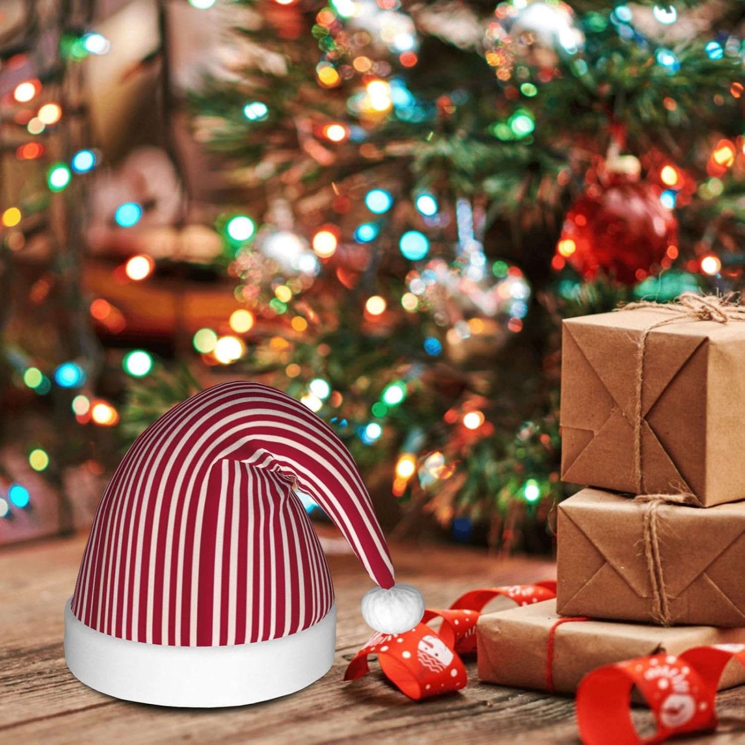 QinZheng Personalized Santa Hat Red and Black Plaid Velvet Plush Christmas Headwear