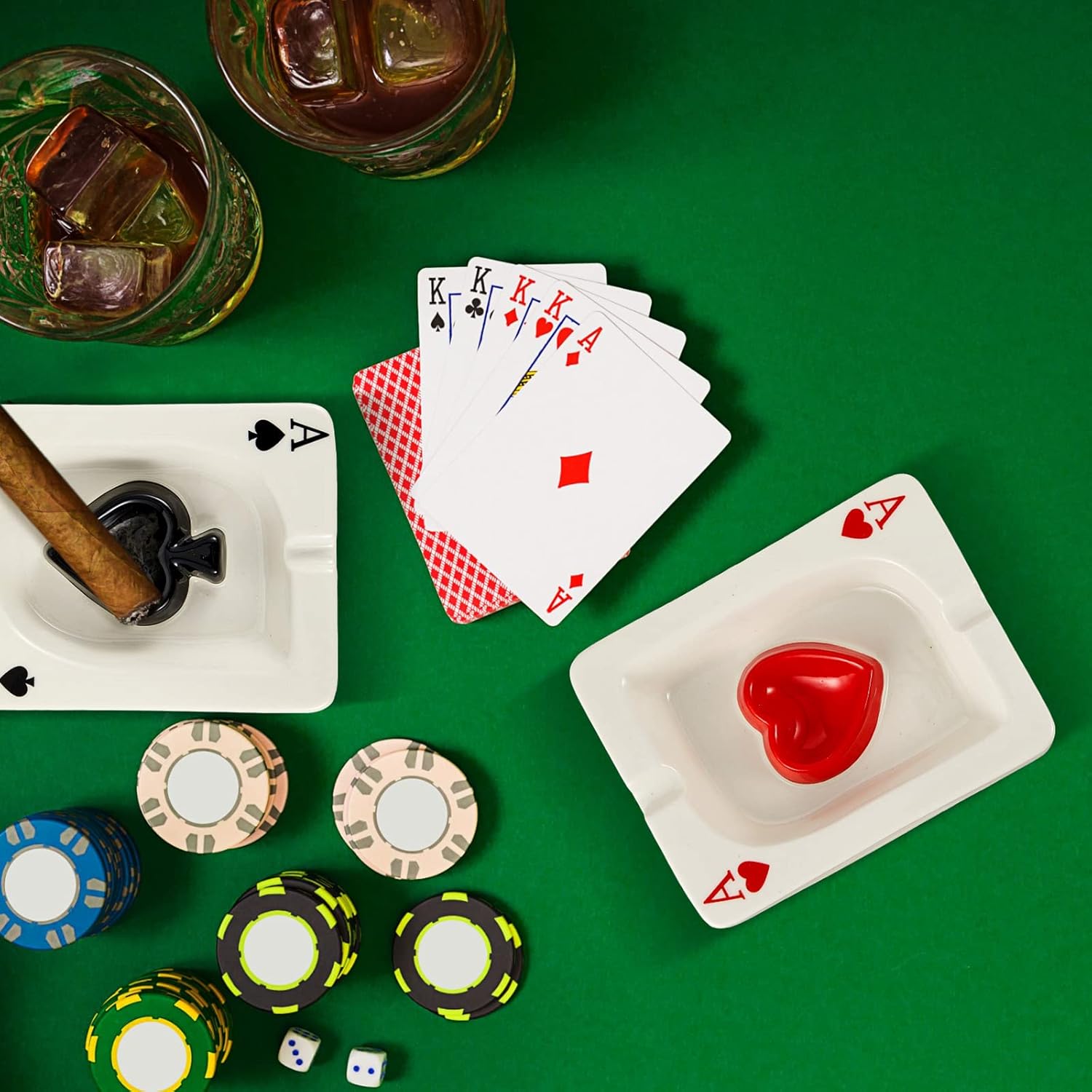 Amylove 2 Pcs Cool Ceramic Ashtray Set with Poker Design
