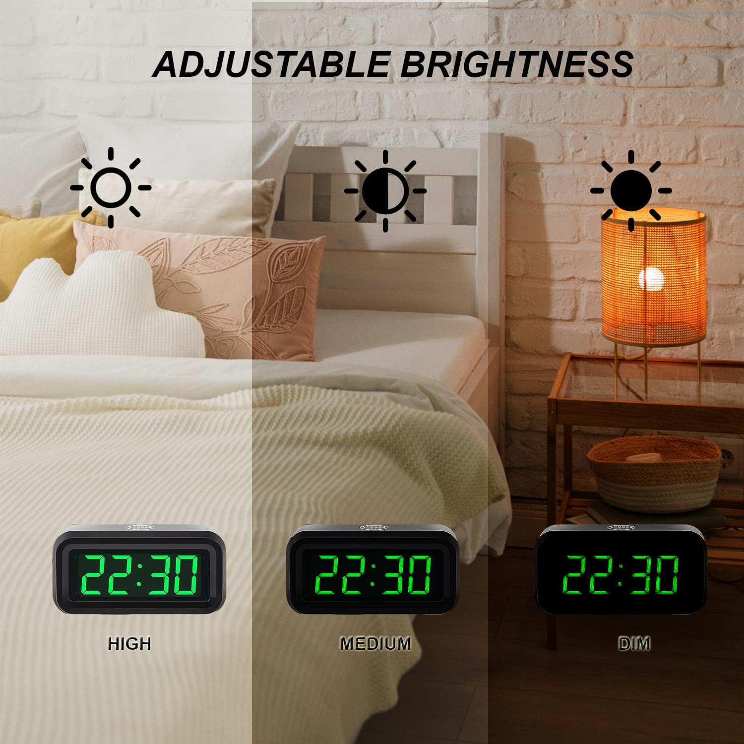 Supledck Digital Alarm Clock with 3 Brightness Levels and 12 Inchr LED Display