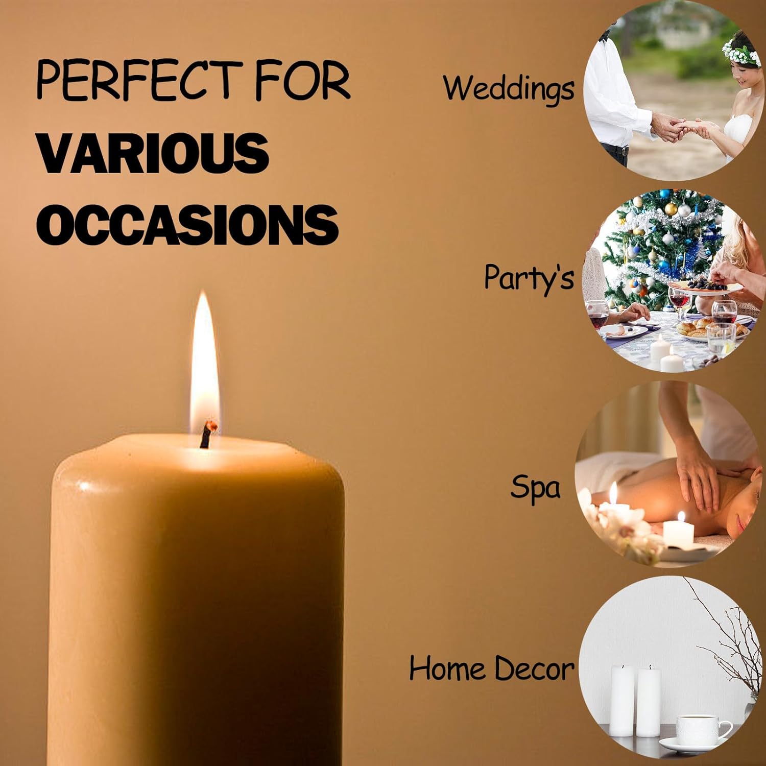 NICOLEKAY Pillar Candles Set of 6 Unscented Dripless 3x3 Ivory