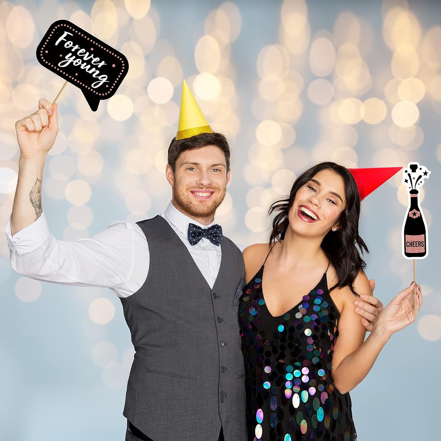 Tenare 36 Pcs Gold Birthday Photo Booth Props