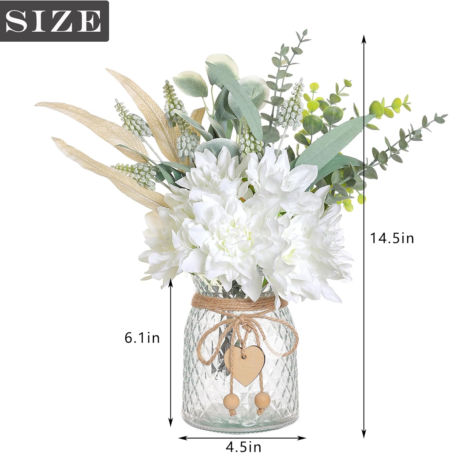 White Artificial Flowers with Vase Rustic Farmhouse Decor